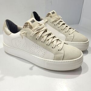 P448 THEA WOMEN'S PLATFORM WHITE LEATHER GRAY SUEDE SNEAKER EU 42/ US 11.5-12